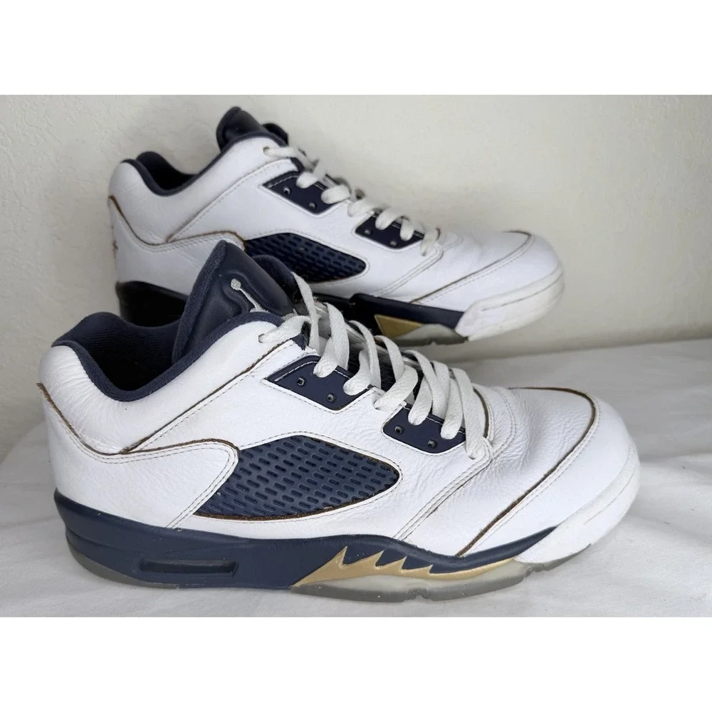 Air Jordan 5 Retro Low Dunk From Above Sneakers Mens Size 10 White Gold Navy